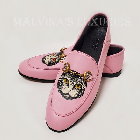 GUCCI SHOES BRIXTON PINK LEATHER LOAFER MYSTIC CAT w HORSEBIT sz 36 6 US - Picture 3 of 15